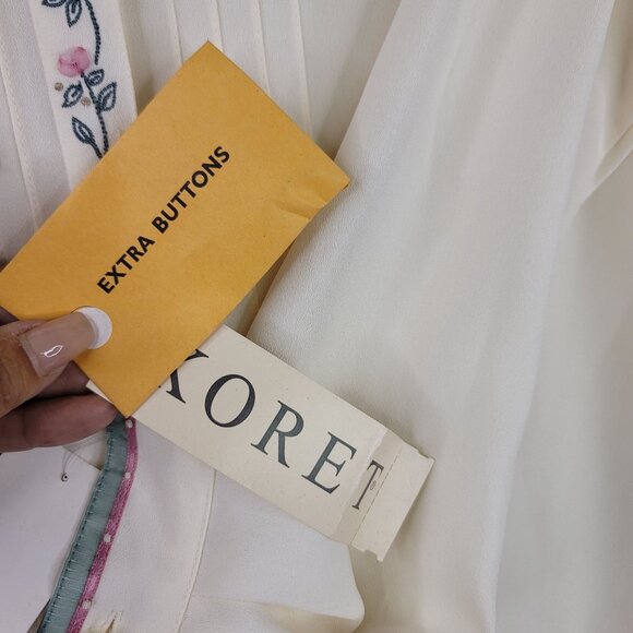 VTG Deadstock Koret Alabaster Embroidered Blouse Sz 16 Long Sleeve Renaissance - Picture 6 of 13